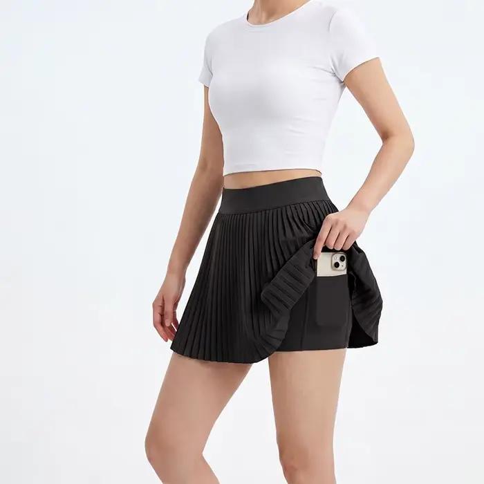 BIVIGAOS Jupe courte de sport taille haute pour femme, style été, mini-jupe plissée accordéon, avec
