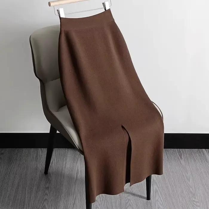 Jupe crayon tricotée surdimensionnée pour femme, jupe une étape, taille haute, amincissante, longue,
