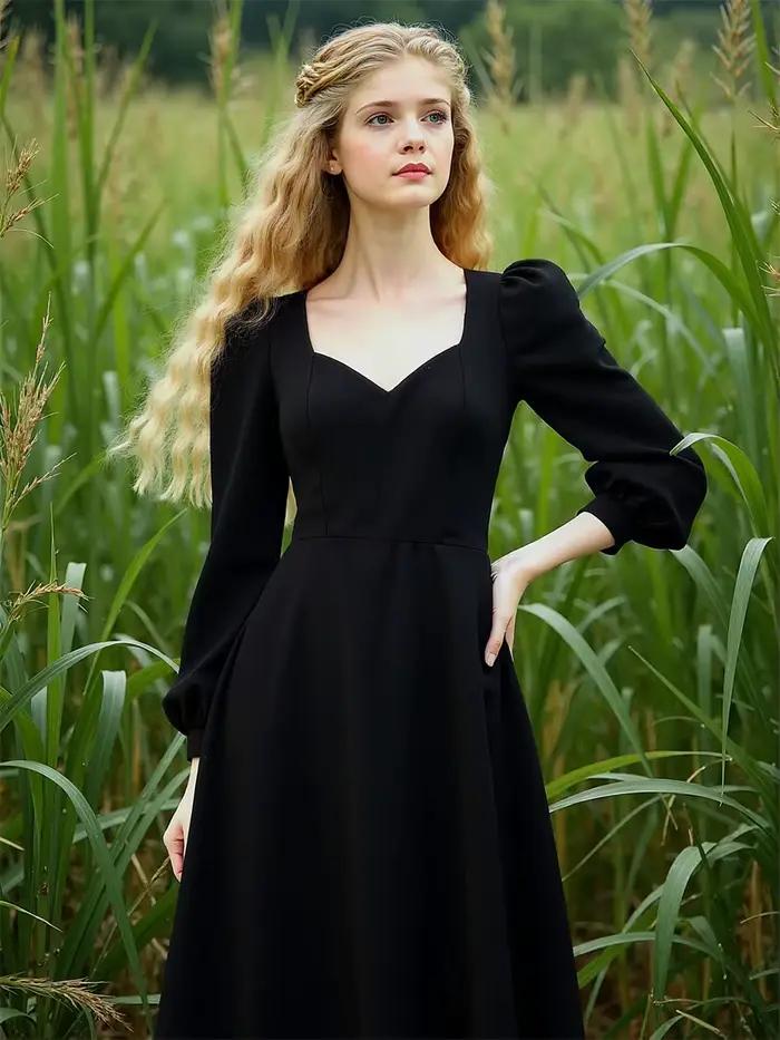 Robe femme automne femme à manches longues col carré élégant beau féminin assez doux belle fantaisie