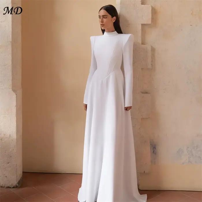 Robes de mariée musulmanes élégantes à col montant MD pour femme 2026, manches longues, coupe trapèz