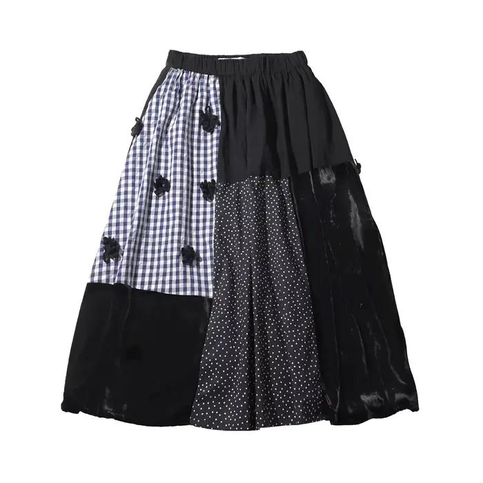 Jupe mi-longue noire décontractée pour femmes, imakokoni original summer art color-blocked, jupe tra
