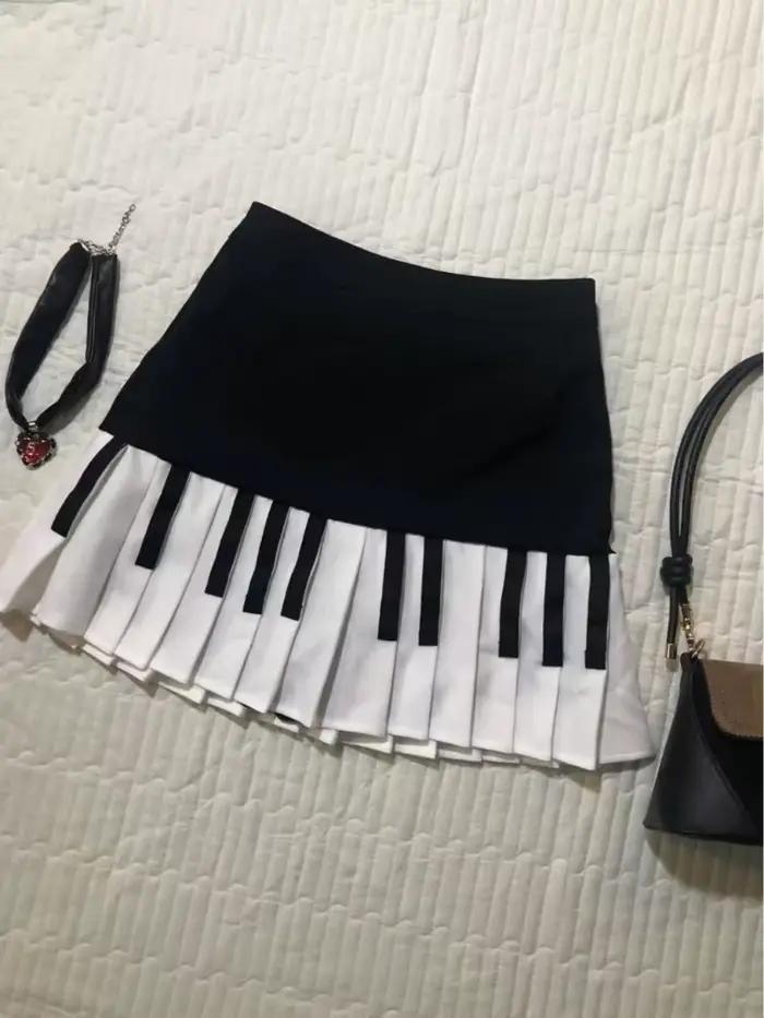 Vintage Y2k noir blanc Piano jupe femmes Design Hepburn été Harajuku Mini jupe femme mode fille chau