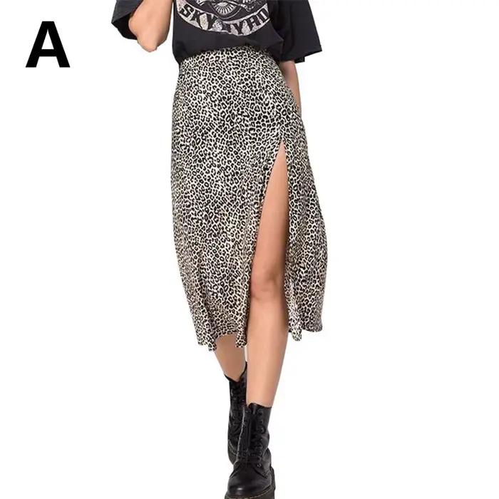Jupe Vintage d'été imprimé léopard, taille haute, extensible, longue, ligne a, mode plage, Maxi