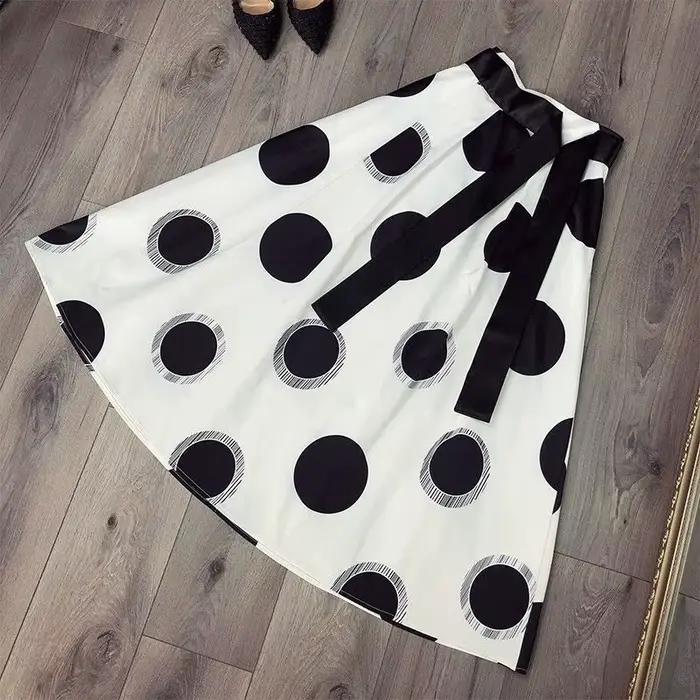 Jupes élégantes à pois pour femmes 2025 Faldas Mujer De Moda taille haute bandeau nœud Jupe été Saia