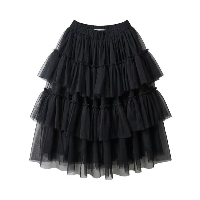 Jupes pour femmes imakokoni, vêtements féminins, style forestier, jupe noire à volants, jupe mi-long