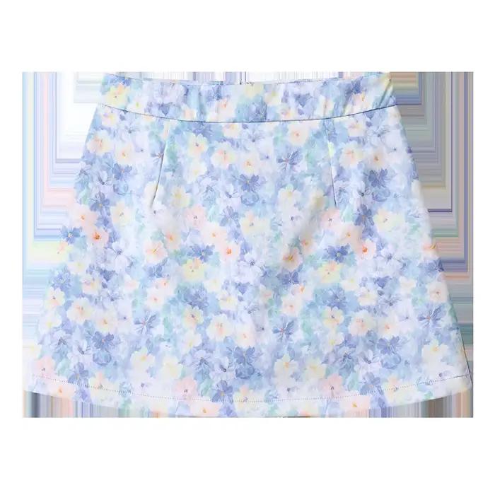Jupe florale bleue de style français pour femme, jupe courte d'été à taille haute, coupe trapèze, él