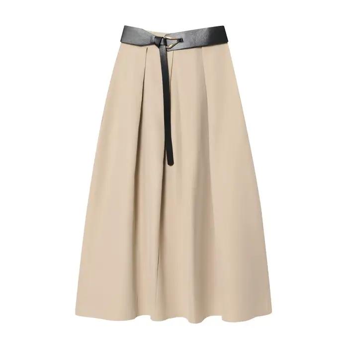 KONDALA Vintage kaki ceinture 2025 Streetwear Chic femme jupe longue ceintures fermeture éclair mode