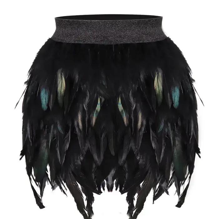 Jupe de danse asymétrique gothique pour festival, carnaval, fête, été, mode féminine, jupe à plumes,