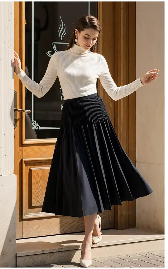Jupe plissée polyvalente de cette saison pour les trajets quotidiens des femmes, avec une taille hau