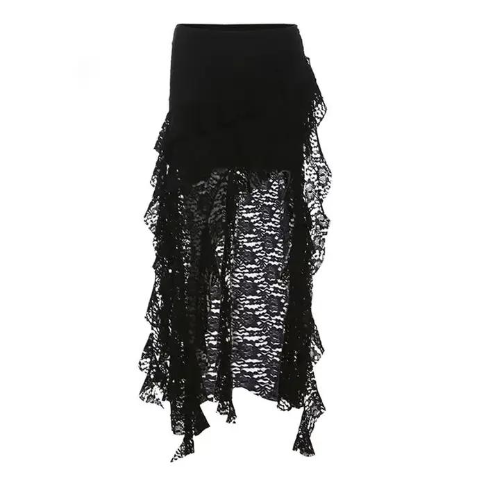 Jupe élégante en dentelle à volants pour femmes, style Boho, Vintage, Tulle blanc, jupe irrégulière,