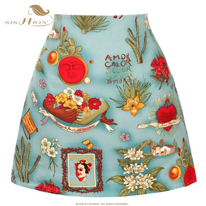 SISHION rétro Vintage coton jupe imprimé fleuri jupe femme Rockabilly Mini jupes SS0008 mince dames