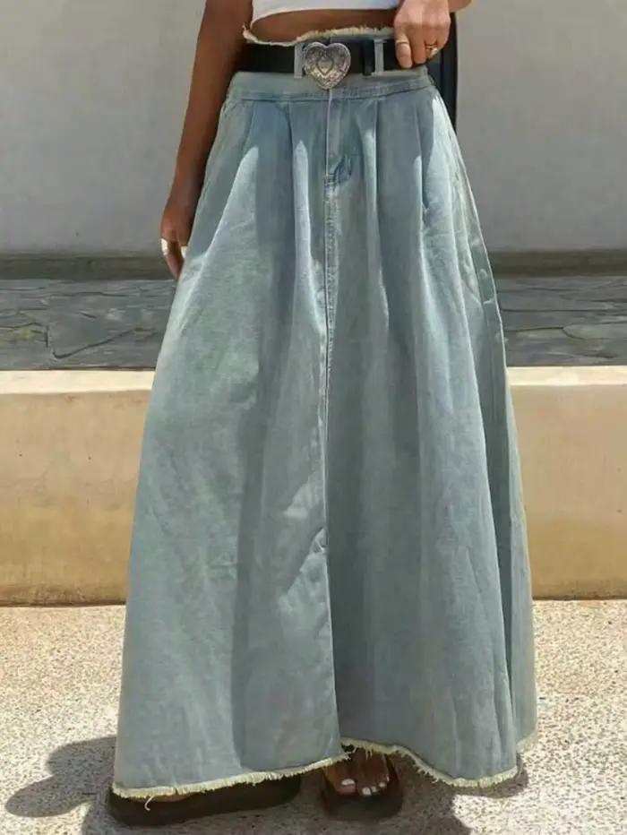 Nouvelle jupe en jean décontractée et élégante de style américain Printemps 2026, coupe droite, long