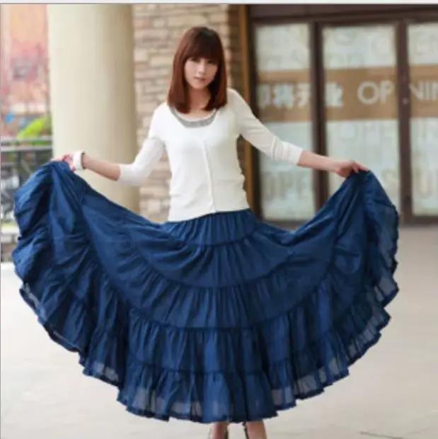 Jupe longue en lin et coton pour femmes, vintage, taille élastique, style Boho, maxi, nouvelle colle