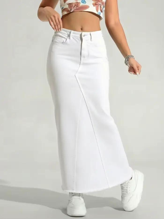 Jupe longue élégante pour femme, coupe trapèze taille élastique design fluide avec empiècements aux