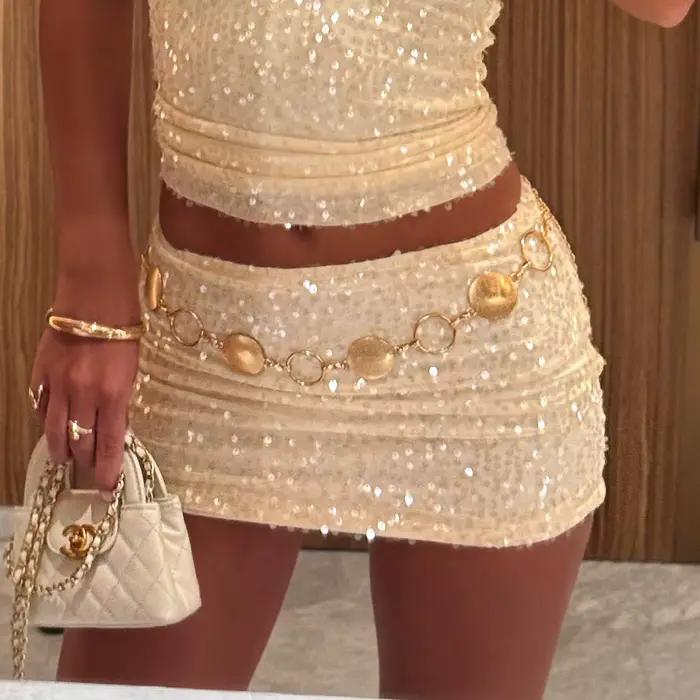 Hirigin femmes Y2K brillant paillettes Mini jupe côté cravate taille basse jupe crayon paillettes Fe