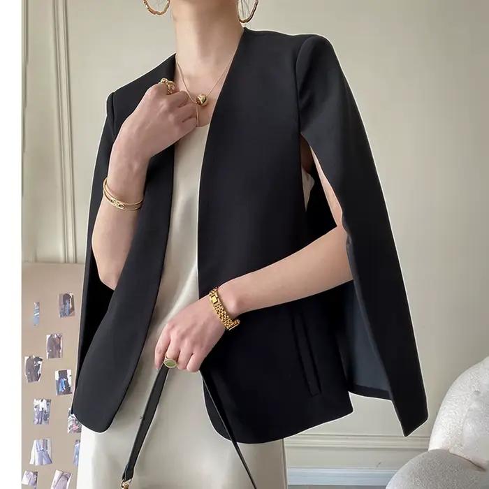 Veste de bureau fendue à manches longues pour femmes, vestes de tempérament d'automne, monochromatiq