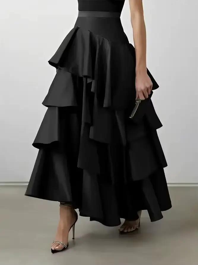 Uwing ZEE-Jupe trapèze Falbala élégante pour femme, jupe maxi taille haute, document solide, fête, R