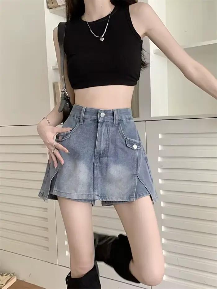 Jupe courte en jean amincissante pour femme, mode printemps-été, coupe trapèze fine, sexy, pour femm