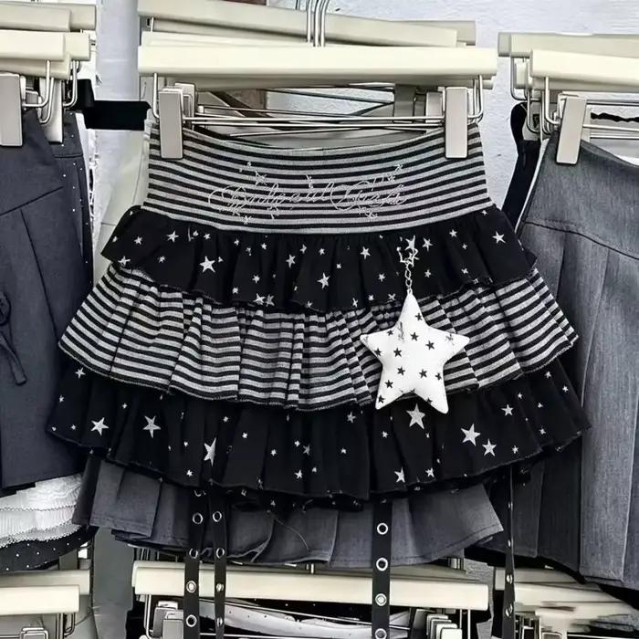 Jupe mi-longue japonaise Kawaii Vintage pour femmes, style Y2K Punk Subculture, mini-jupe à volants,
