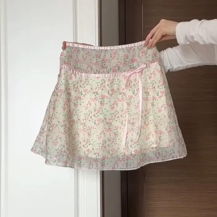 Jupe florale rose douce et élégante pour femme, nouvelle collection été 2026, taille haute et coupe