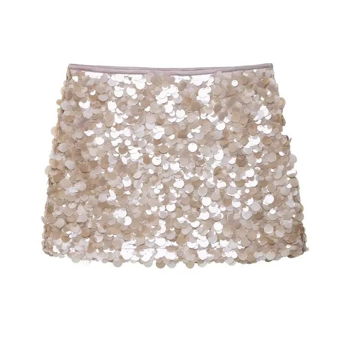 HH femmes mode jaune paillettes Mini jupes côté fermeture éclair taille haute une ligne jupe été Sex