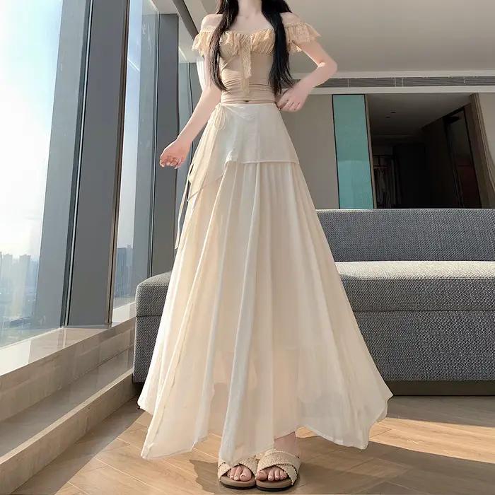 Jupe longue asymétrique en coton et lin effet soie glacée pour femme, nouvelle collection, taille ha