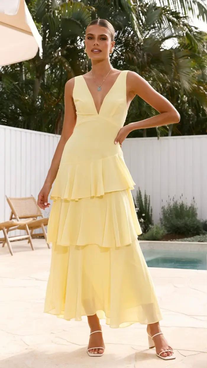 Robe longue à col en V, couleur unie, avec ceinture, style vacances d'été, jupe à volants, en polyes