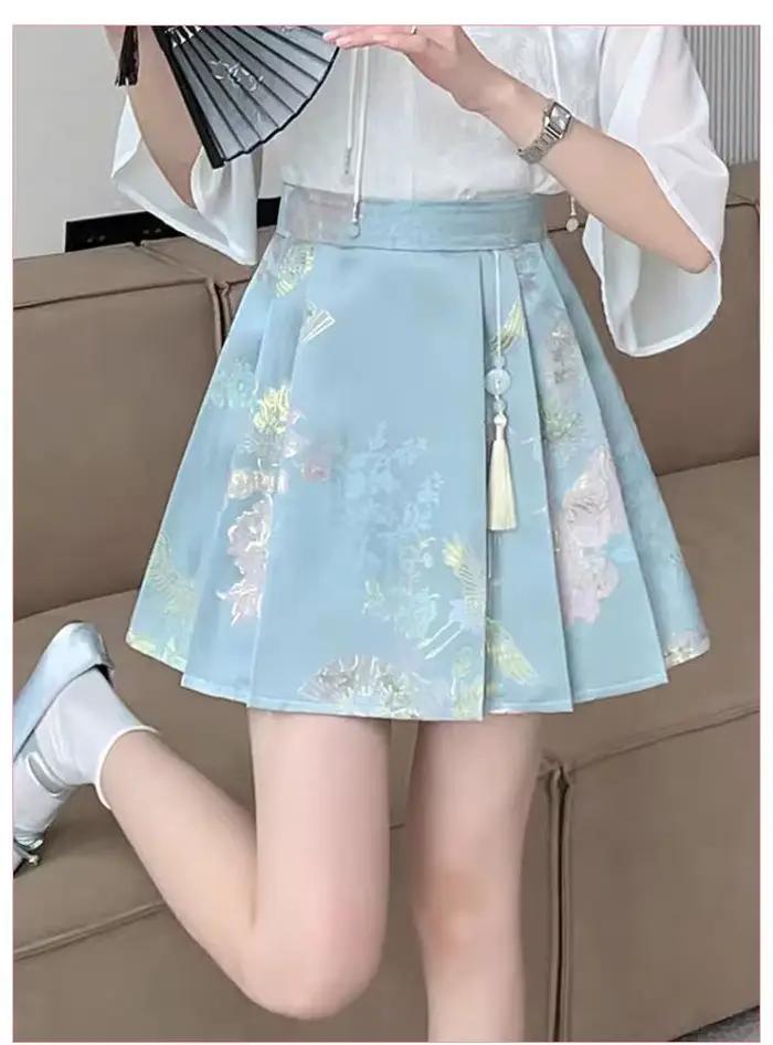Jupe plissée taille haute en satin jacquard style chinois, nouvelle collection été 2026, pour femme,