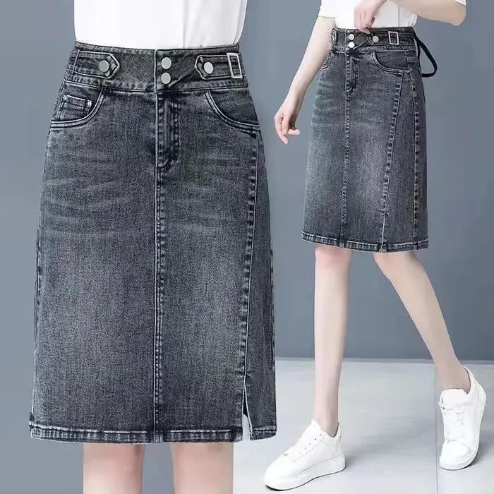 Jupe en jean taille haute A-Line pour femme, grande taille, glands coréens, mini jupes en jean, dame
