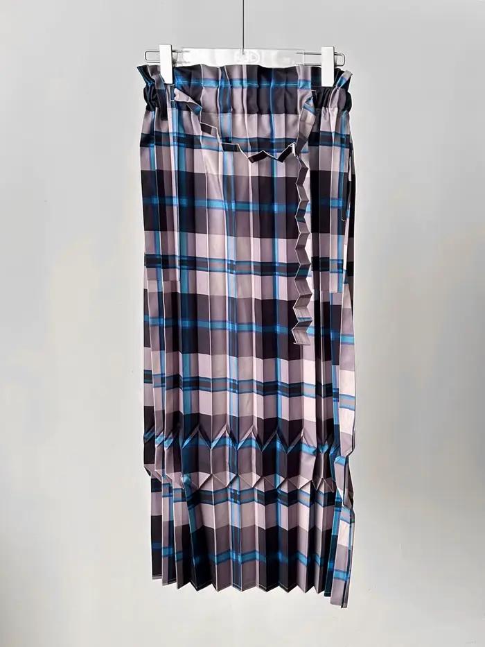 Jupe plissée asymétrique à carreaux bleu et noir, jupe à volants, style rétro moderne chic, tendance