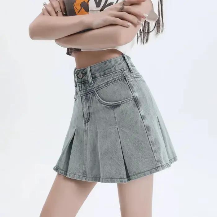 Mini-jupe en jean rétro américaine pour femme, style estival fin, taille haute, amincissante, courte