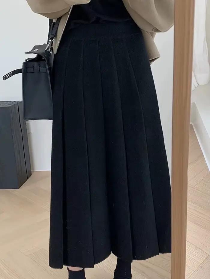Jupe en laine grise femme Vintage plissée a-ligne automne hiver pull parapluie jupe longue taille ha