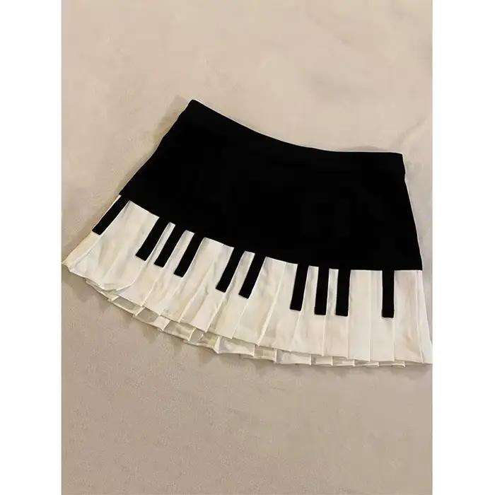Vintage Y2k noir blanc Piano jupe femmes Design Hepburn été Harajuku Mini jupe femme mode fille chau