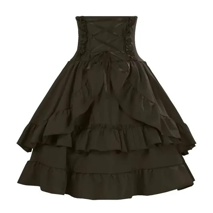 Jupe florale en dentelle Steampunk médiévale pour femmes, asymétrique, haute et basse, à volants, Co