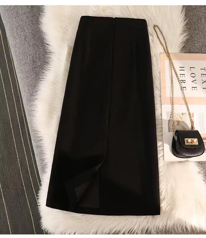 Jupe crayon taille haute zippée au dos pour femme, fendue, trempée, monochromatique, bureau, dames,