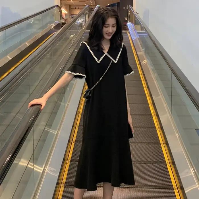 Robe longue de maternité élégante de style coréen pour l'été, vêtements pour femmes enceintes, gross