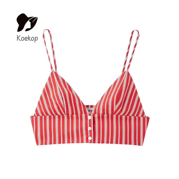 Koekop mode femme Sexy rayé licou haut court et Vintage taille haute labyrinthe femmes Chic dames li