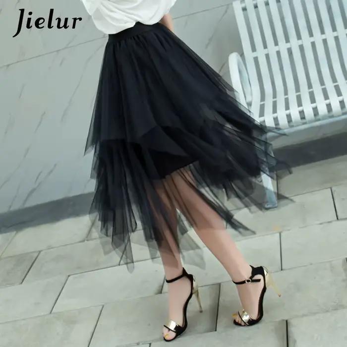 Jielur jupes femmes automne 3 couches princesse Tulle maille Jupe plissée Saia femme Jupe été Tutu j
