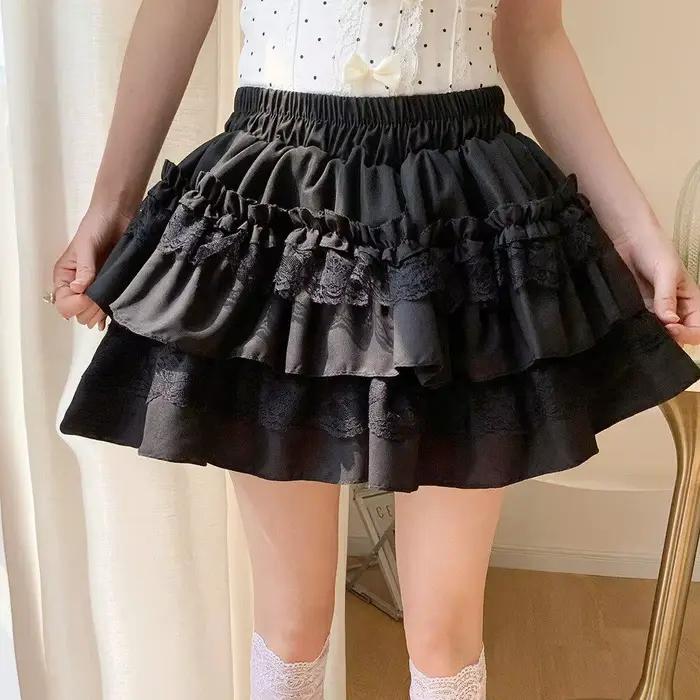 Jupe courte en dentelle douce style A-line taille haute, style gâteau moelleux, pour filles, confort