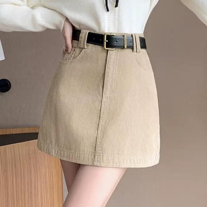 Mini jupes trapèze en velours côtelé pour femmes, nouvelle mode automne-hiver 2021, taille haute, co