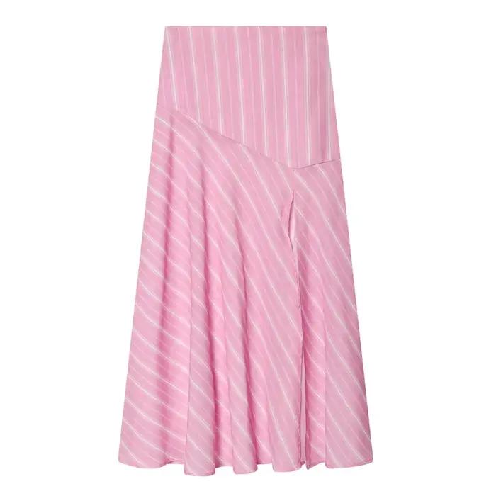 Jupe Femme 2026 Nouvelle Collection Printemps-Été Rose Rayée en Lin Longueur Midi pour Femme Chic Dé
