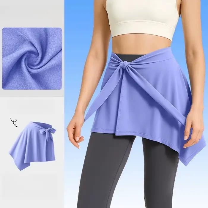 Jupe de sport unie pour femme avec nœud, style cache-hanches, pour yoga, tennis, course à pied, cycl