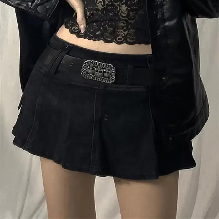 Y2K Grunge esthétique gothique Kawaii jupes mode Vintage Punk faible hausse poche Patchwork une lign