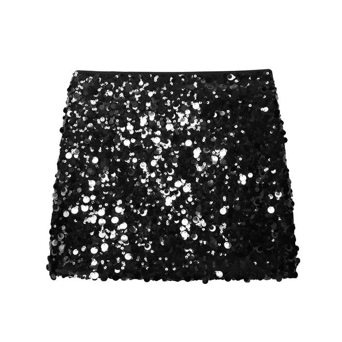 BSAY néon sequin jupe été nouveau 2025 doublure côté zip taille haute a-ligne mini jupe chic fête d'