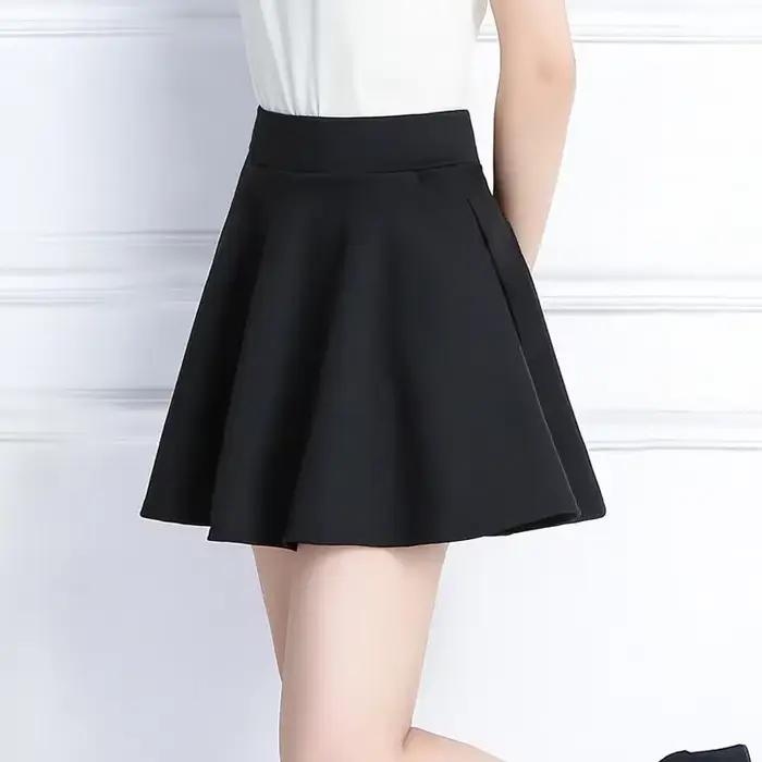 Jupes femmes populaire M-3XL plissé solide poche taille élastique jupe moyenne à la mode tout-match