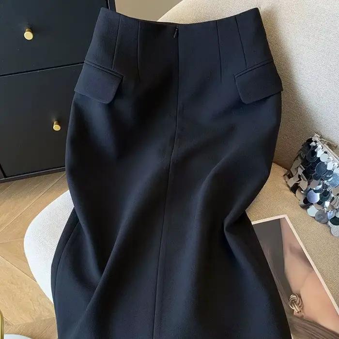 Costume portefeuille Faldas Mujer Tube droit longue Jupe de tempérament noir vêtements de mode corée