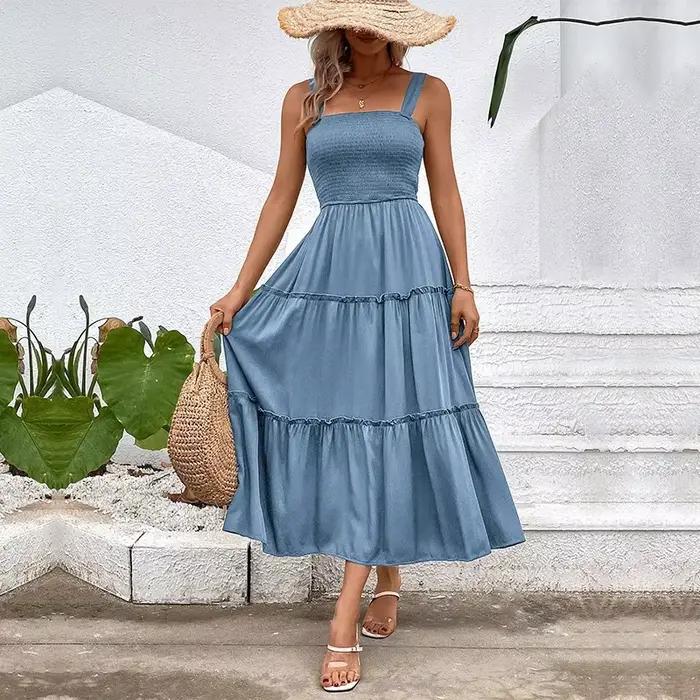 Épissé Jupe 2025, nouveau Style pour femmes, couleur unie, Simple, bretelles, robe sans manches,