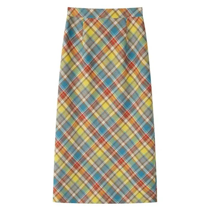 Jupe à carreaux arc-en-ciel élégante pour femmes, jupes longues pour femmes, jupes coréennes Kawaii,