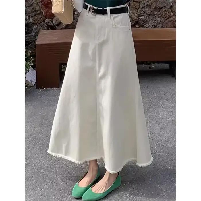 Femmes rétro taille haute a-ligne Mini jupe Denim printemps 2025 nouveau Sle minceur effiloché Versi
