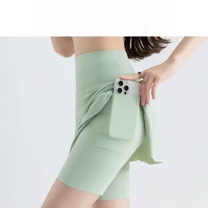 Faux deux pantalons jupe courte avec poches d'été, demi-jupe à l'entrejambe pour femmes, taille haut